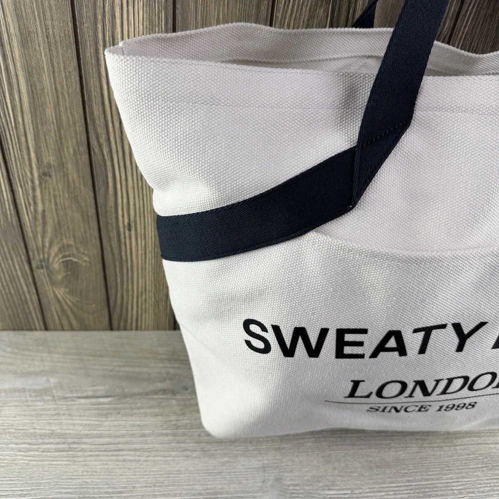 Sweaty Betty London Essentials Canvas Tote Bag White Black Logo Large Cotton